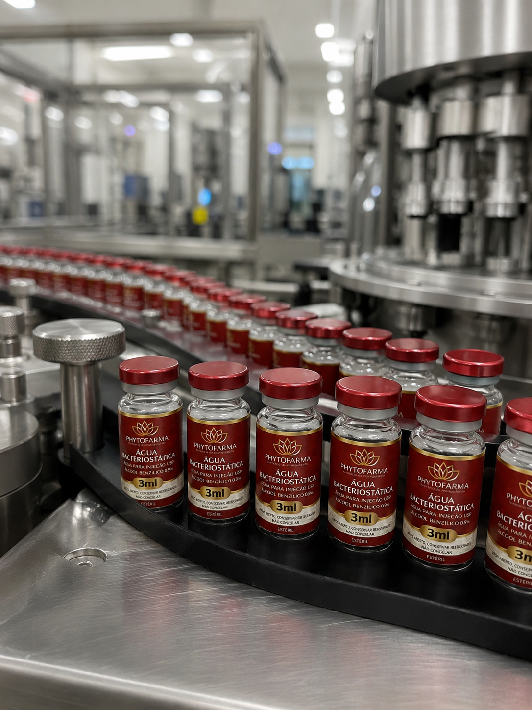 Especialista em produção de água bacteriostática PHYTOFARMA em laboratório com equipamento de filtração